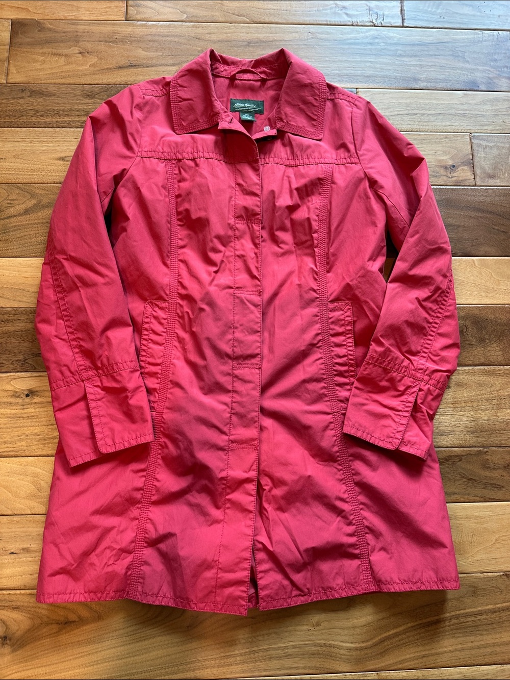 Eddie Bauer car length red trench coat